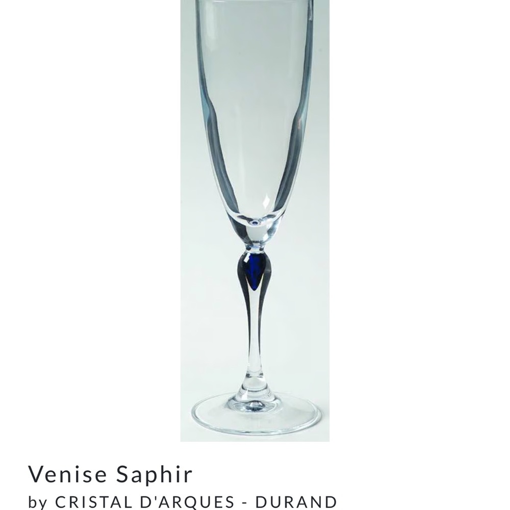 Cristal D'Arques Venise Saphir Champagne Flutes - Set of 2, Cobalt Blue Stem - Picture 7 of 8